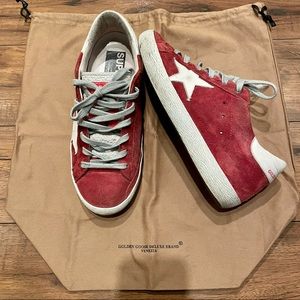 Golden Goose Superstar sneakers, red suede, sz 38